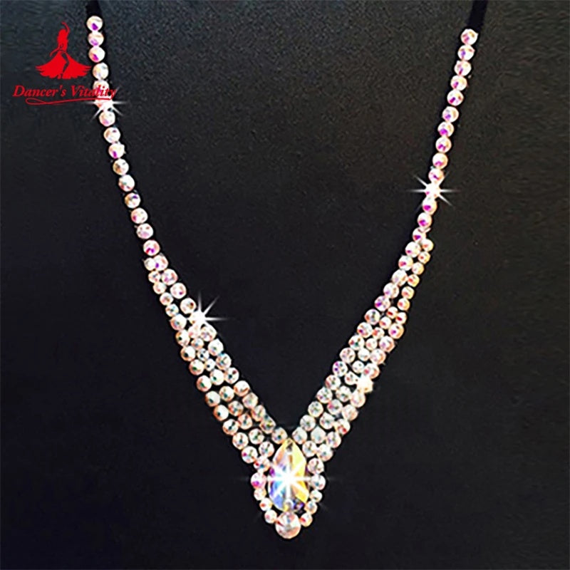 Dance Necklace Women's Clear Rhinestone Crystal V-Shape Dangle Ballroom Latin Salsa Dance Jewelry