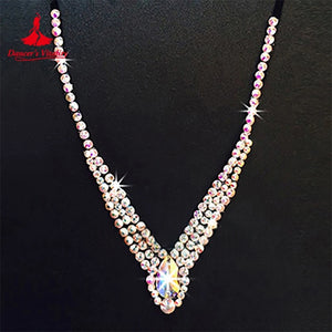 Dance Necklace Women's Clear Rhinestone Crystal V-Shape Dangle Ballroom Latin Salsa Dance Jewelry