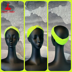 Dance Headband Women's Fluorescent Yellow Rhinestone Knot Turban Headband for Latin Ballroom Dance