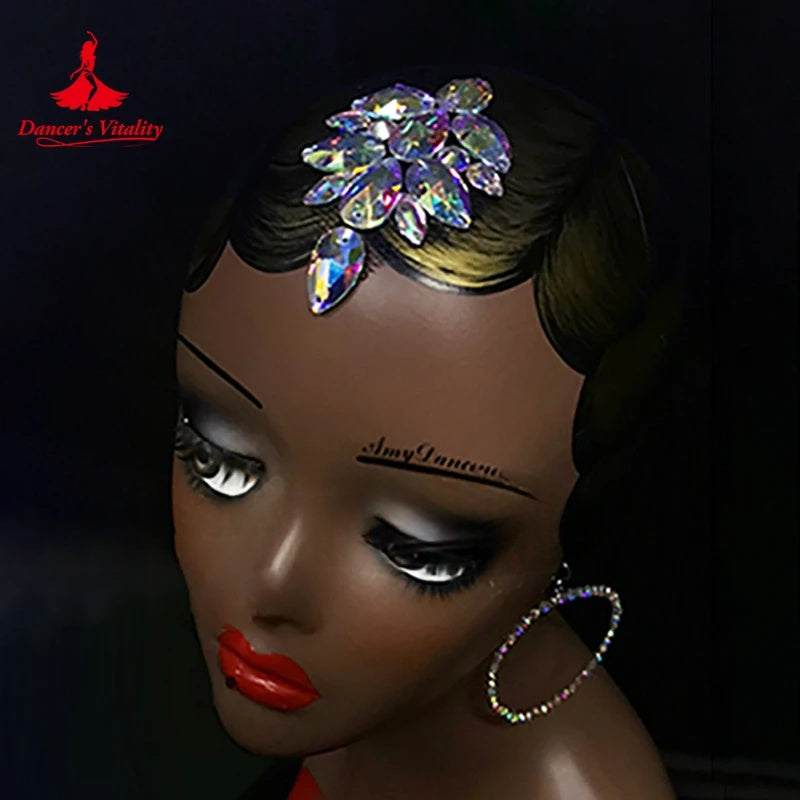Dance Headpiece Women's Clear AB Rhinestone Crystal Forehead Hair Jewelry Latin Ballroom Dance