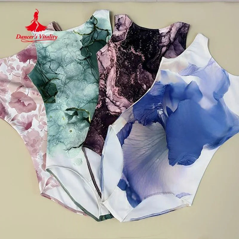 Dance Leotard Women's Multi-color Floral Print Spandex Sleeveless High-Cut Leotard for Ballet Jazz Contemporary Dance
