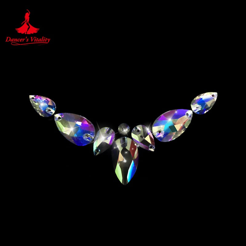Rhinestone Applique, Unisex, AB Color, Teardrop & Round Sew-on Crystals, Dance Costume Embellishment