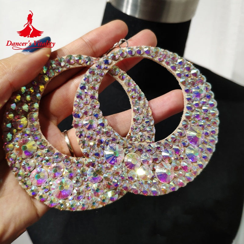 Dance Earrings Women's Iridescent AB Rhinestone Hoop Earrings, Ballroom Latin Salsa Dance Jewelry