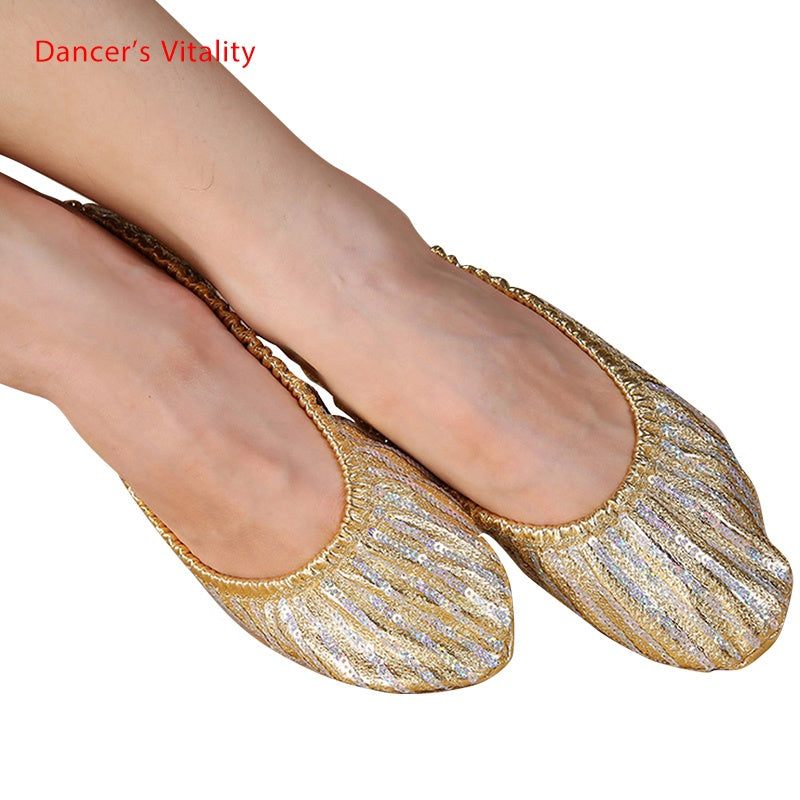 Dance Shoes Women's Gold Sequin Ballet Slippers Soft Sole Practice Flats