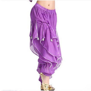Women's Purple Chiffon Harem Pants with Silver Trim for Belly Dance