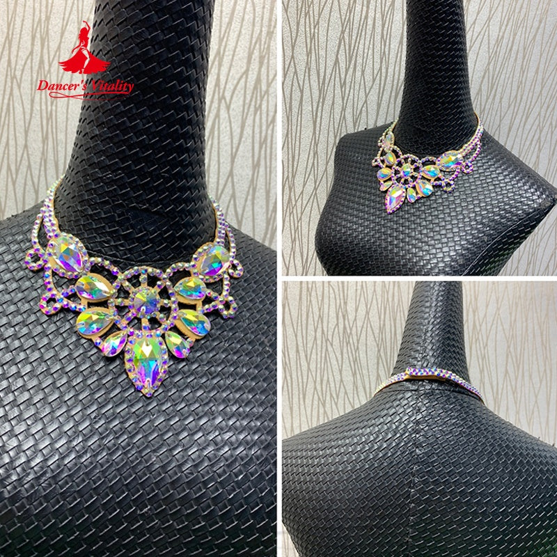 Dance Choker Necklace, Women's, Iridescent AB Rhinestone Crystal, Statement, Ballroom Latin Dance
