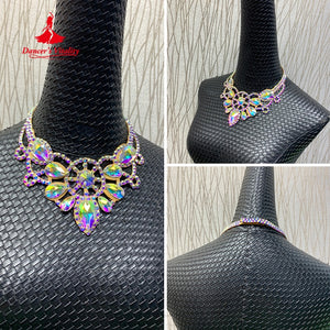 Dance Choker Necklace, Women's, Iridescent AB Rhinestone Crystal, Statement, Ballroom Latin Dance
