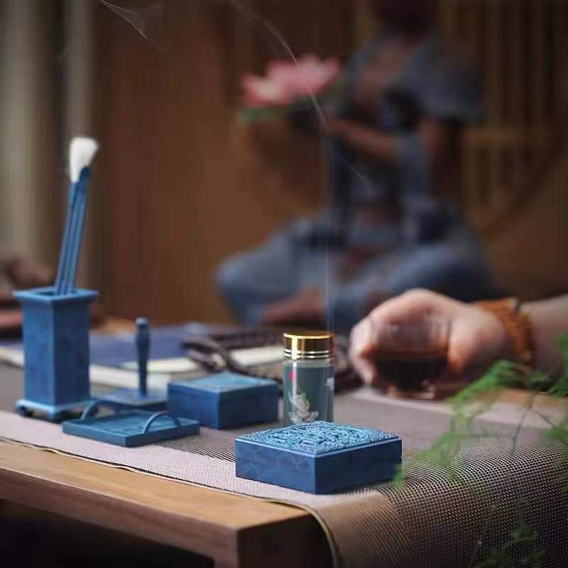 Ancient Blue Censer Incense Burner Kit Set