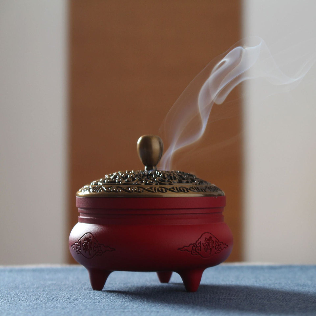 Blue and White Brass Incense Burner Set