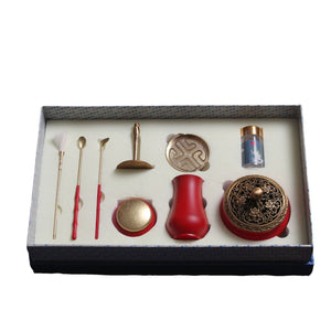 Blue and White Brass Incense Burner Set