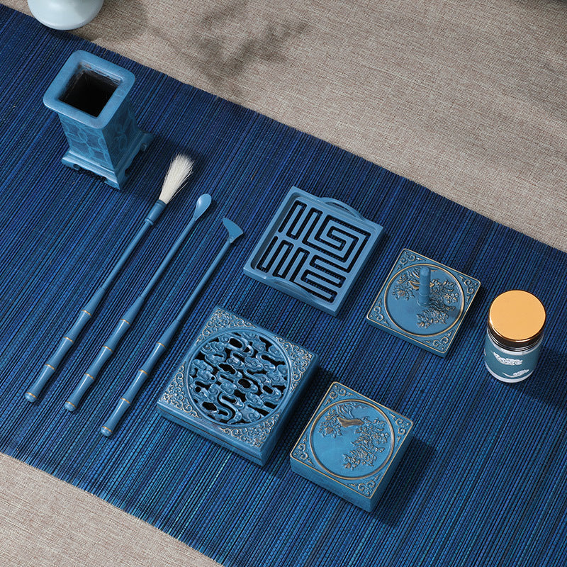 Ancient Blue Censer Incense Burner Kit Set