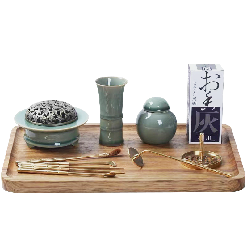 Traditional Green Chinese Glazed Ceramic Incense Burner Set