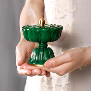 Antique Lotus Brass Incense Burner for Meditation