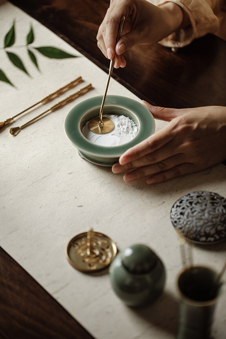 Traditional Green Chinese Glazed Ceramic Incense Burner Set