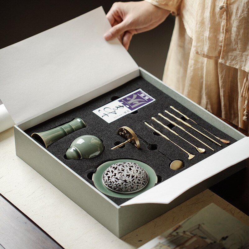 Traditional Green Chinese Glazed Ceramic Incense Burner Set