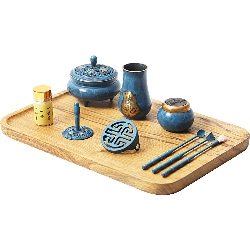 Blue and White Brass Incense Burner Set